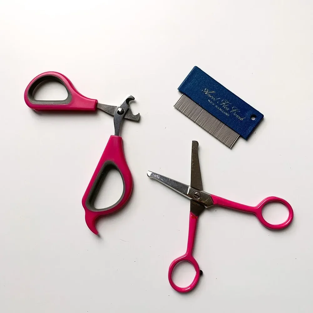 Dog Grooming Kit Pouch w/ Blunt-Nose Scissors Nail Clippers Ancol Flea Comb Etc.